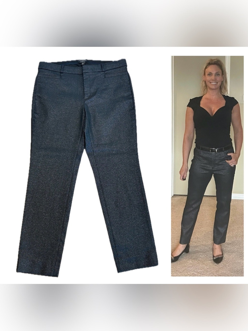 Banana Republic Black metallic Sloan Curvy Fit Textured Slim ankle Pants Sz 10